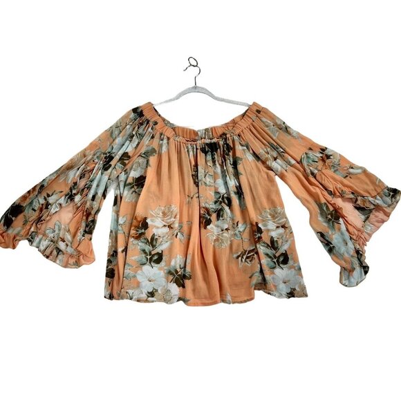 A Beautiful Soul Womens 1X Floral Top Ruffled Bell Sleeves Stretchy Beachy Boho - Picture 5 of 14